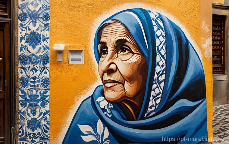 벽화여행 예술가 인터뷰 - **Prompt 1: Historic Portuguese Alley with Azulejo-Inspired Mural**
"A vibrant, richly detailed ...