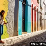 Home 22 벽화여행 팁과 트릭 - **Prompt 1: Urban Art Discovery in Lisbon**
A young female traveler, with a curious and excited ...