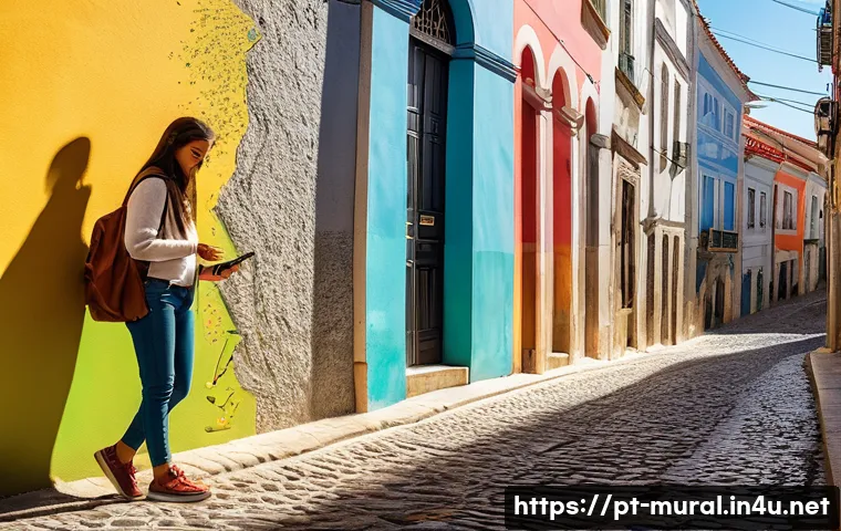 벽화여행 팁과 트릭 - **Prompt 1: Urban Art Discovery in Lisbon**
    A young female traveler, with a curious and excited ...