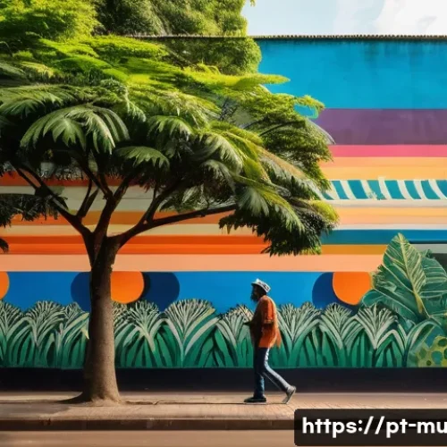 Home 32 벽화여행 블로그 운영 전략 - A vibrant urban mural painted on a large wall in São Paulo, Brazil, captured during the golden hour ...