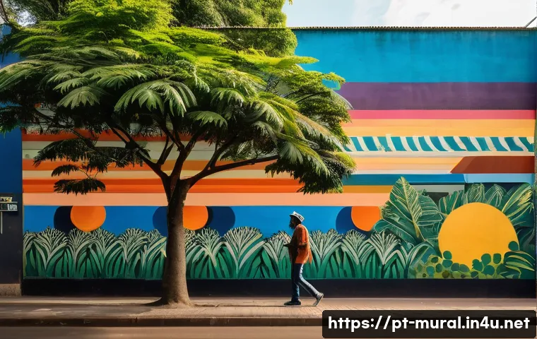 벽화여행 블로그 운영 전략 - A vibrant urban mural painted on a large wall in S&atilde;o Paulo, Brazil, captured during the golden hour ...