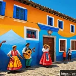 Home 18 벽화여행 충청도 벽화마을 - A vibrant mural scene in a Portuguese artistic village showcasing traditional cultural festivals, wi...